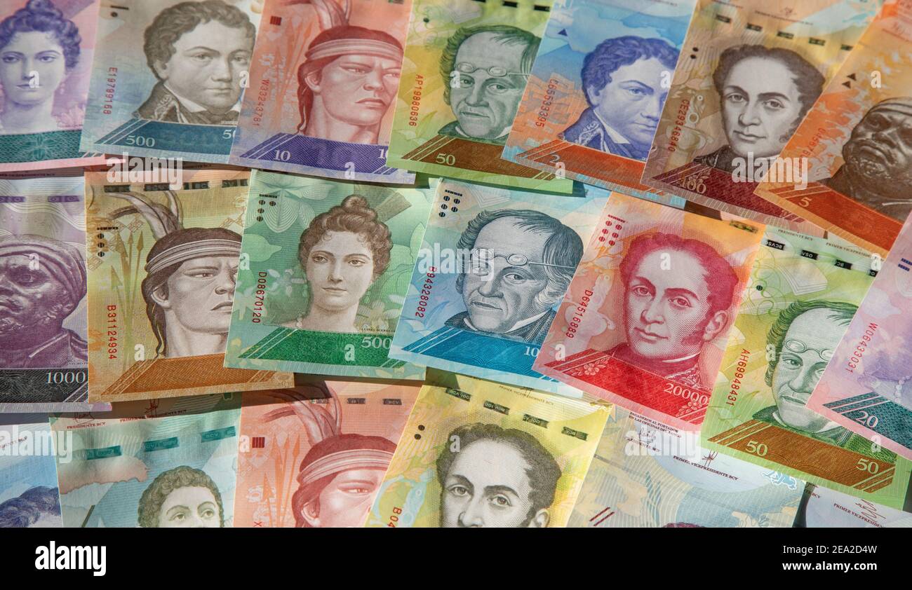 Vielfalt der Banknoten von Venezuela Stockfoto