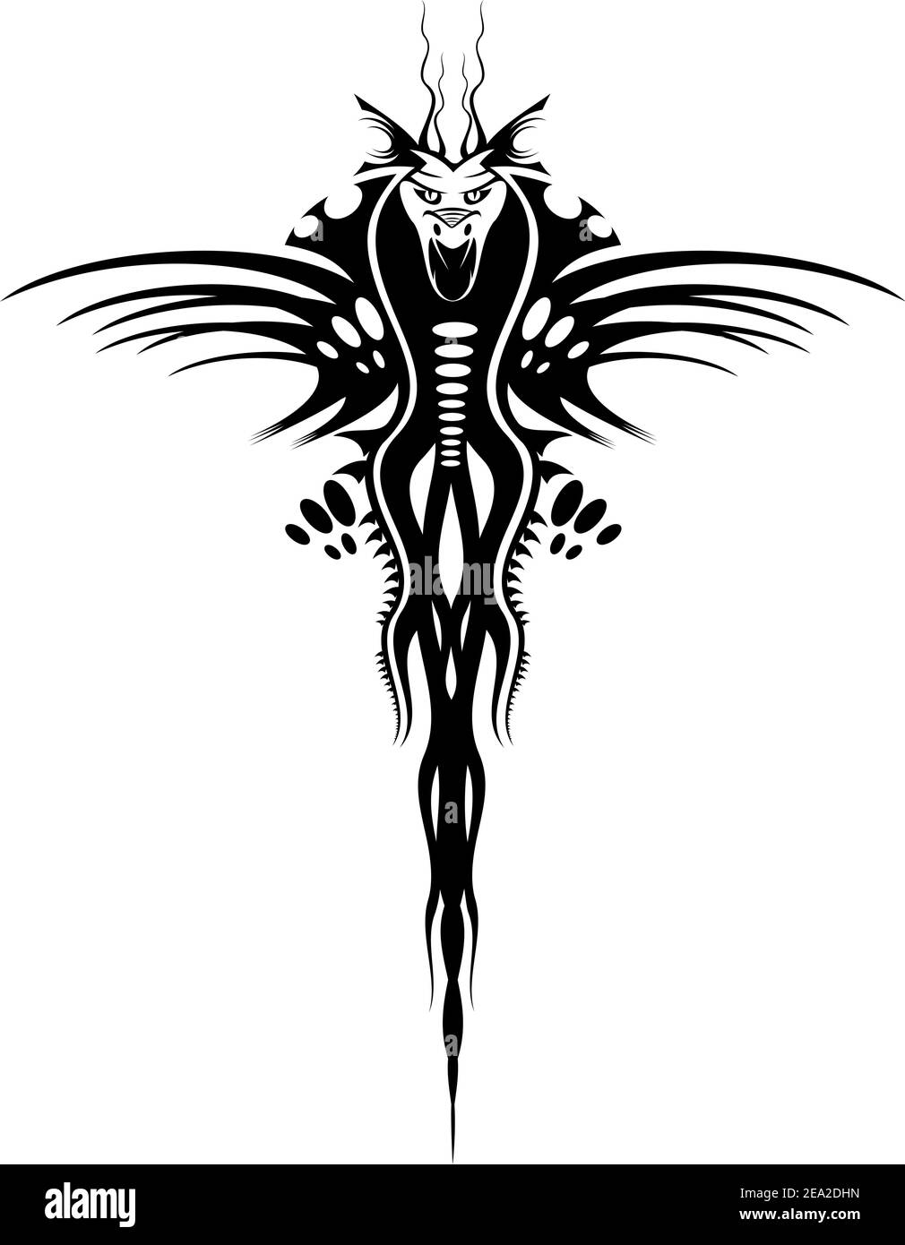 Isolierte Tattoo von Black Dragon auf Weiß Stock Vektor