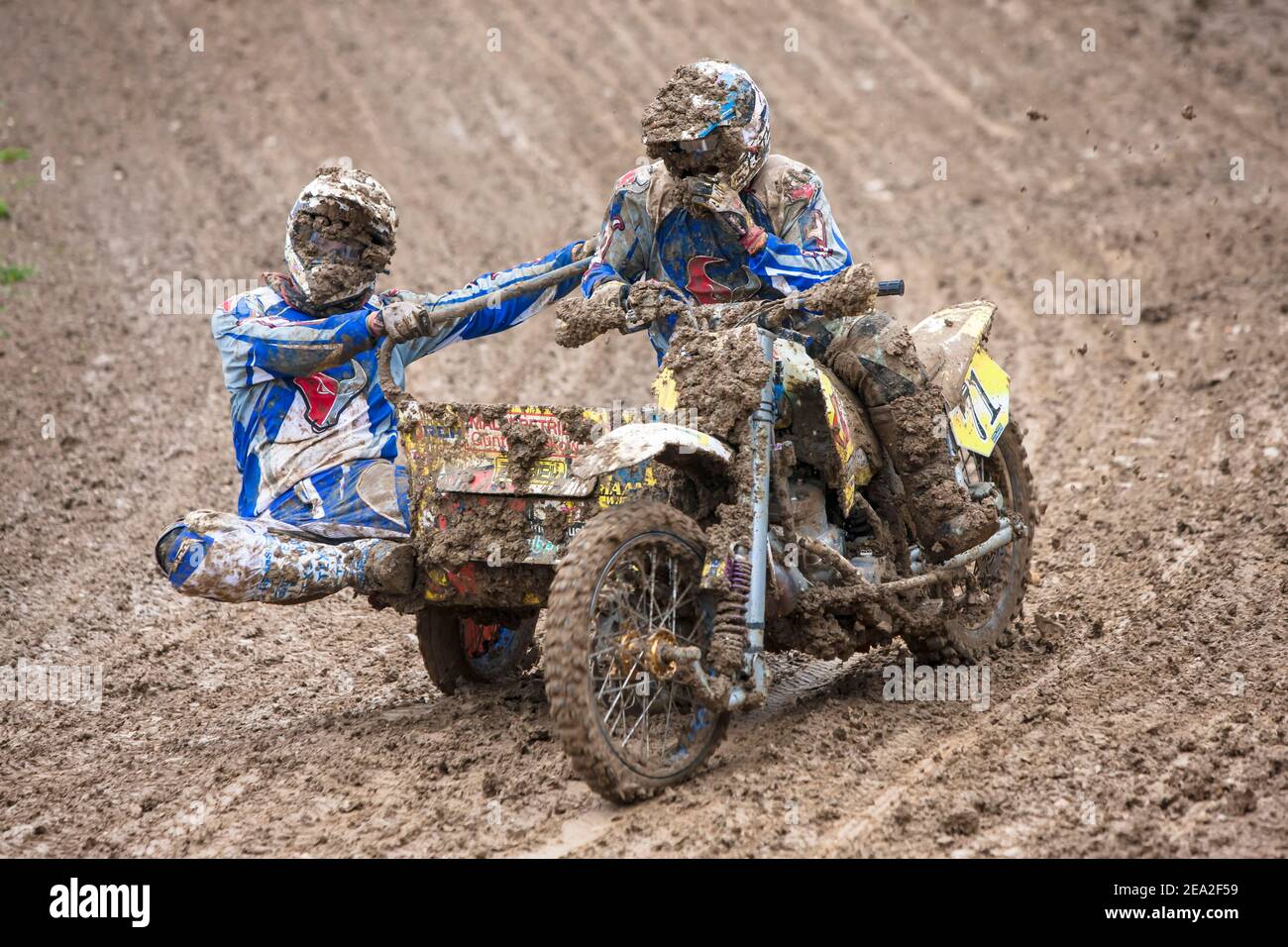 Motorrad-Team bei einem Motocross-Rennen, Schnaitheim, Baden-Württemberg, Deutschland Stockfoto
