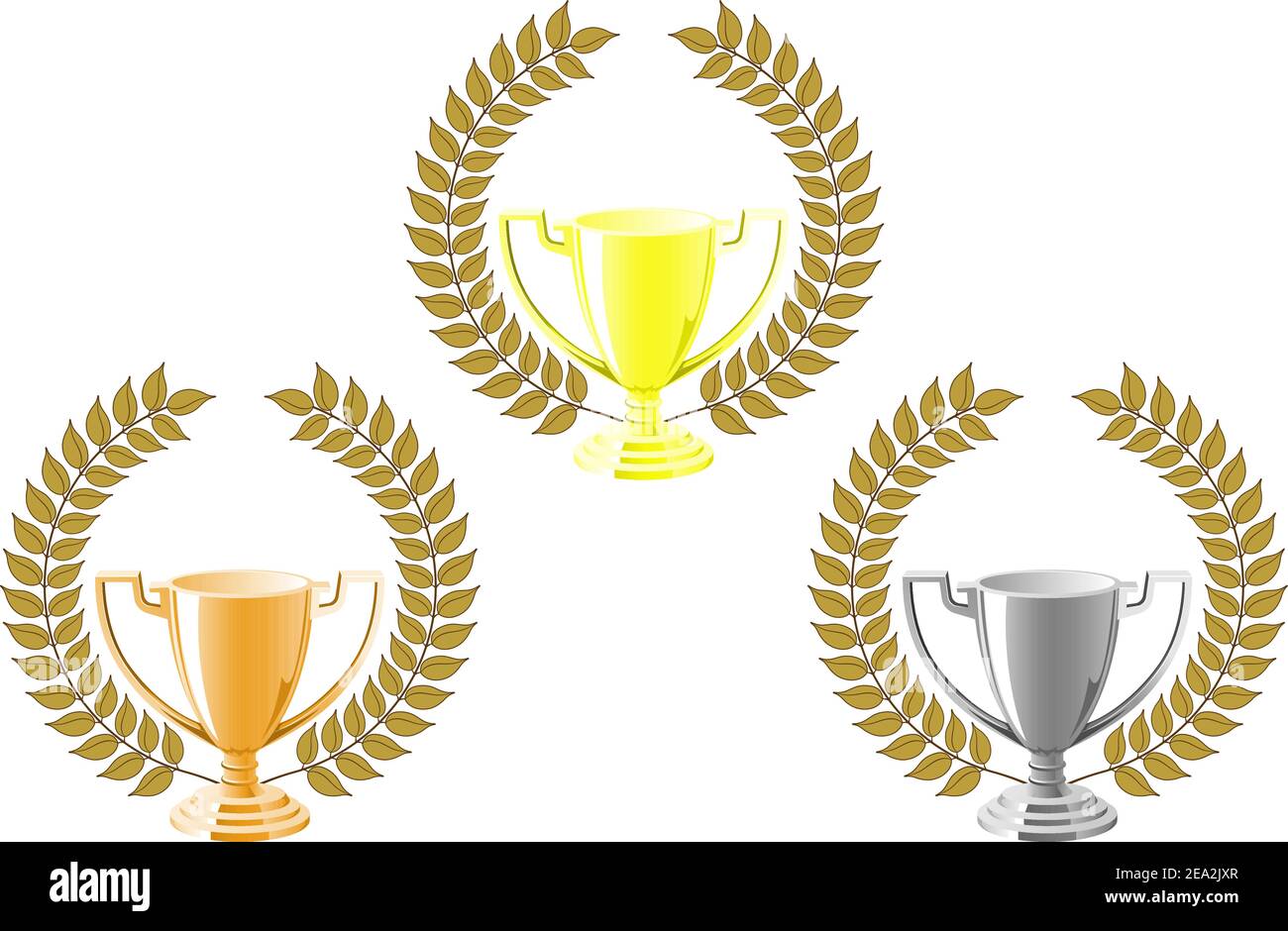 Satz von Cups mit Lorbeerkranz für Sport Design Stock Vektor