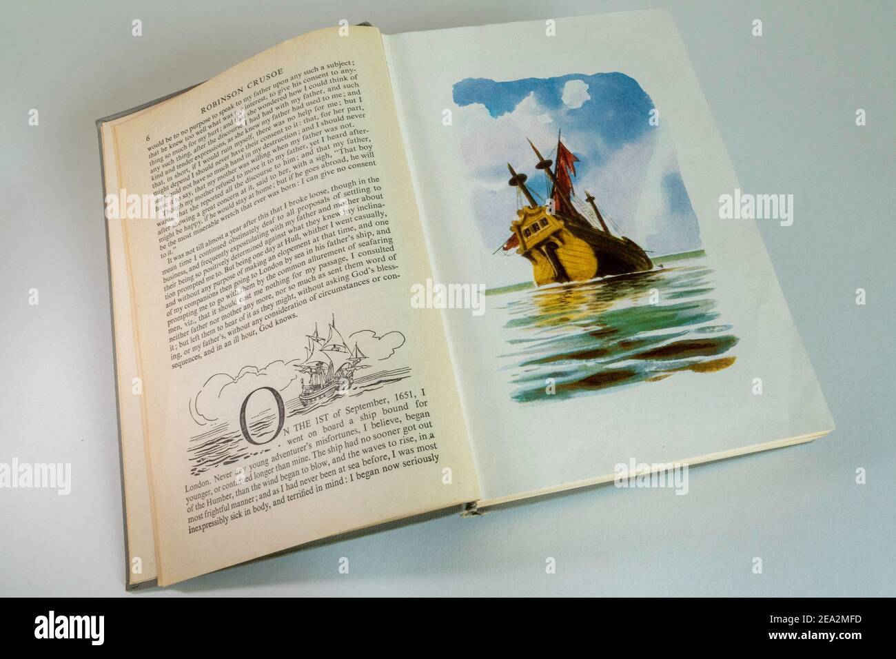 Eine Ausgabe des Klassikers 'Robinson Crusoe' aus dem Jahr 1946 enthält Illustrationen, USA Stockfoto
