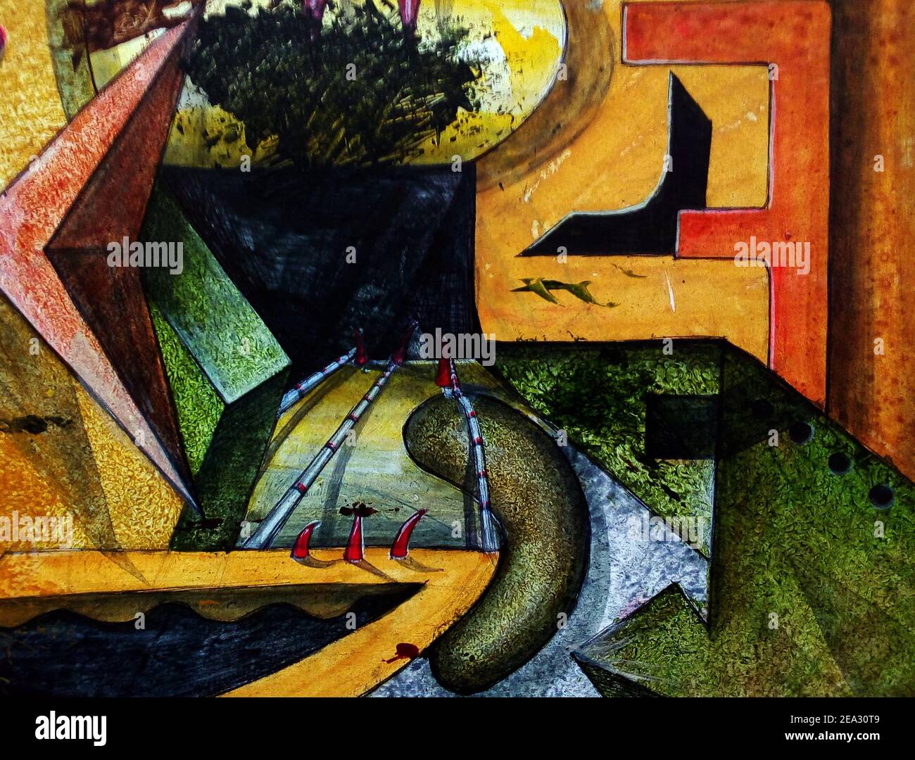 Kunst; Ölgemälde; Abstrakt; Hintergrund; modern; Dreieck; Kurve;; Quadrat; Kreis Stockfoto