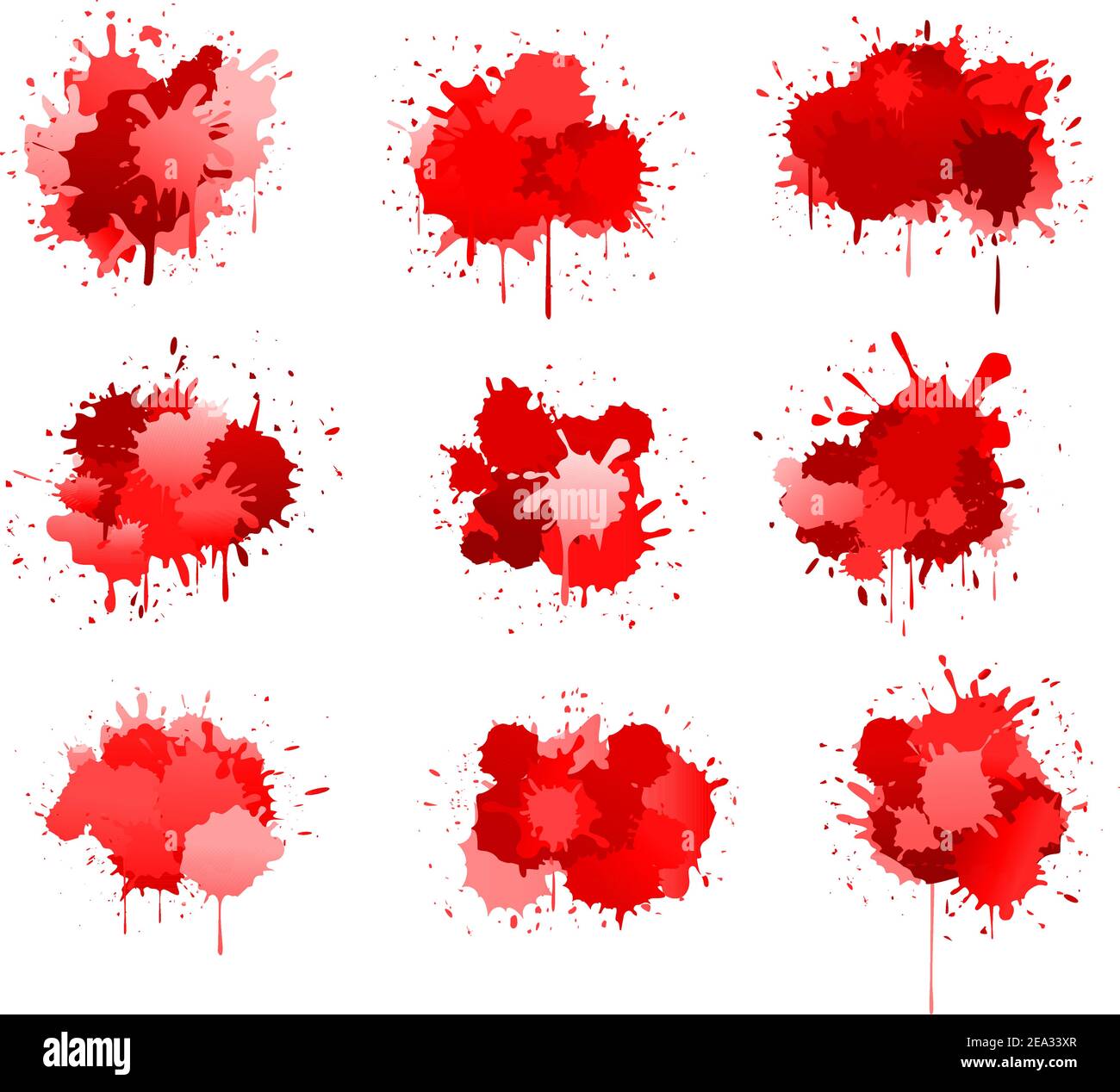 Rote Tinte oder Blut Blobs auf Weiß für Design isoliert Stock Vektor