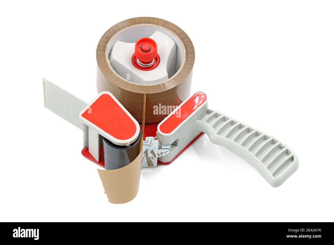Brauner Klebebandspender isoliert auf weißem Hintergrund Stockfoto