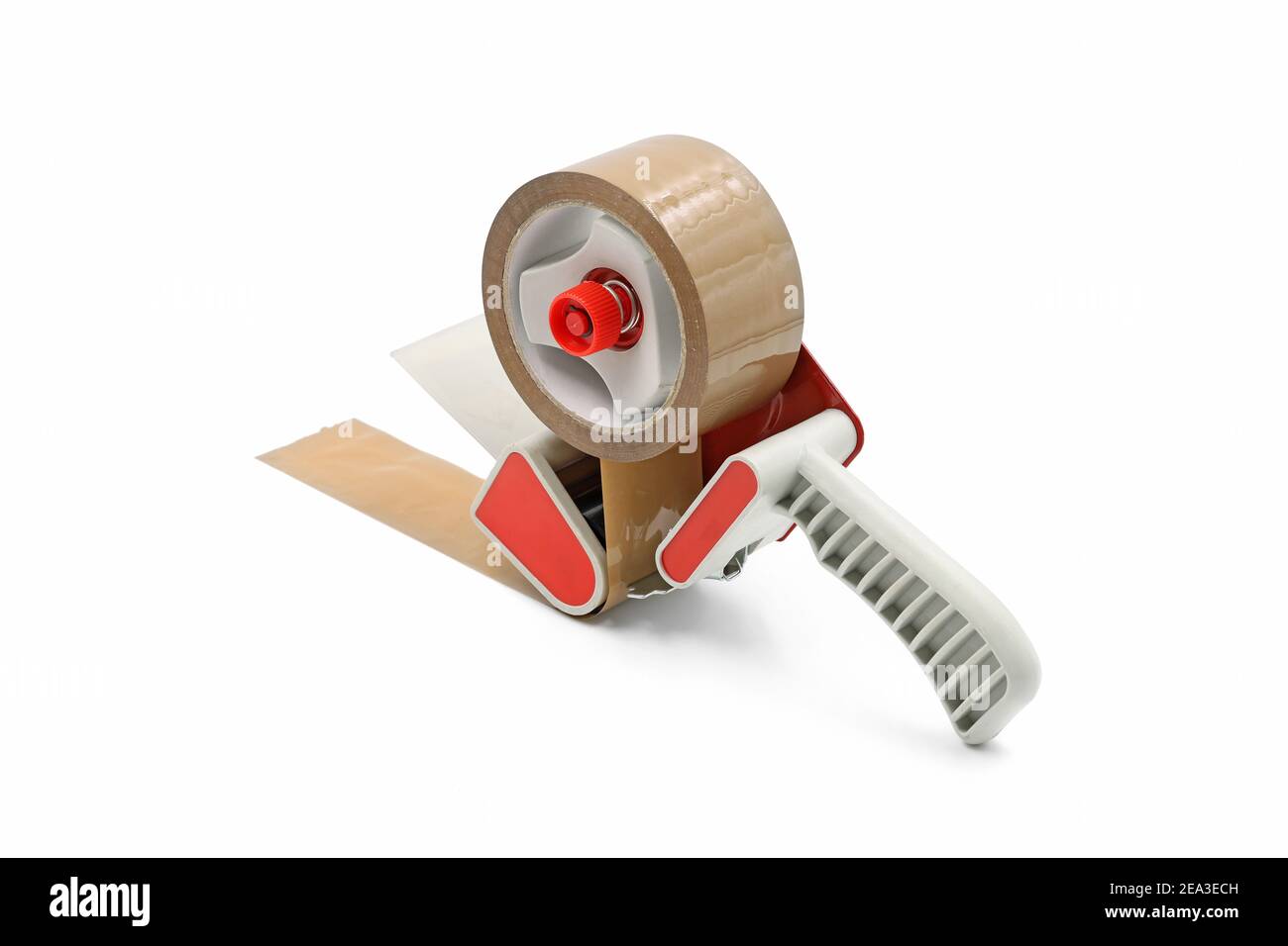 Brauner Klebebandspender isoliert auf weißem Hintergrund Stockfoto