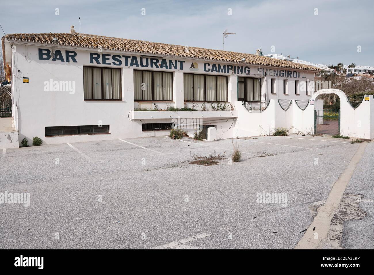 Bar Restaurant Camping Fuengirola, Malaga, Andalusien, Spanien. Stockfoto