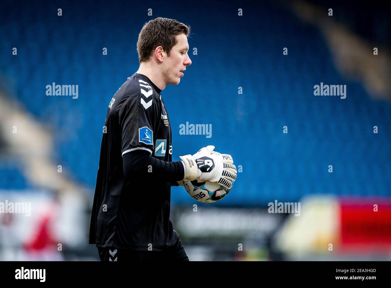 Haderslev, Dänemark. Februar 2021, 07th. Torhüter Alexander Brunst-Zöllner (45) von Vejle Boldklub beim Superliga-Spiel 3F zwischen Soenderjyske und Vejle Boldklub im Sydbank Park in Haderslev. (Foto Kredit: Gonzales Foto/Alamy Live News Stockfoto