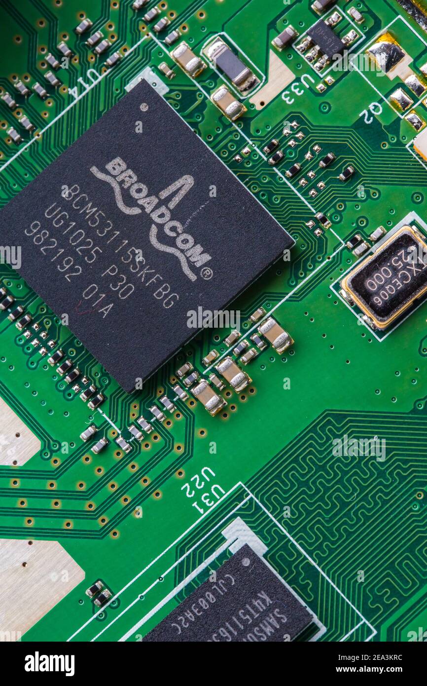 Leiterplatte mit Mikrochip Stockfoto