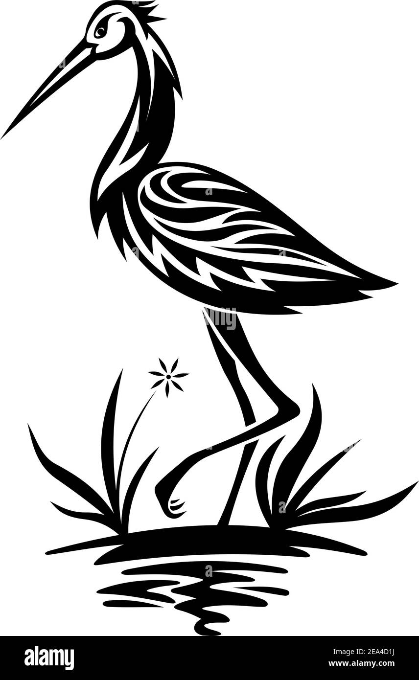 Heron Vogel auf dem Teich und Zuckerrohr für Umwelt design Stock Vektor