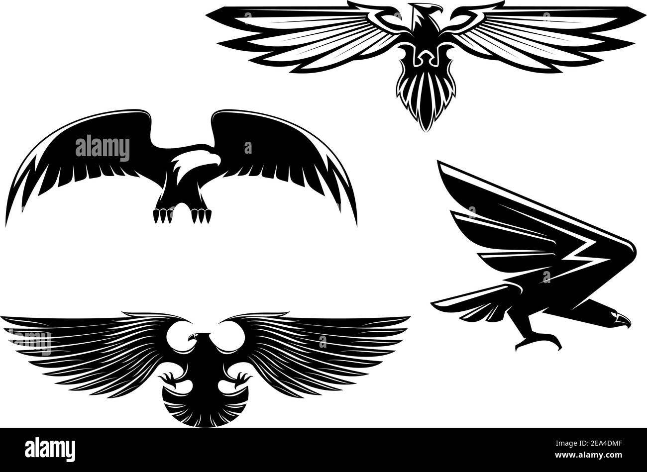 Einstellen der Heraldik Adler, Habichte und Falken für Tattoo oder Maskottchen design Stock Vektor