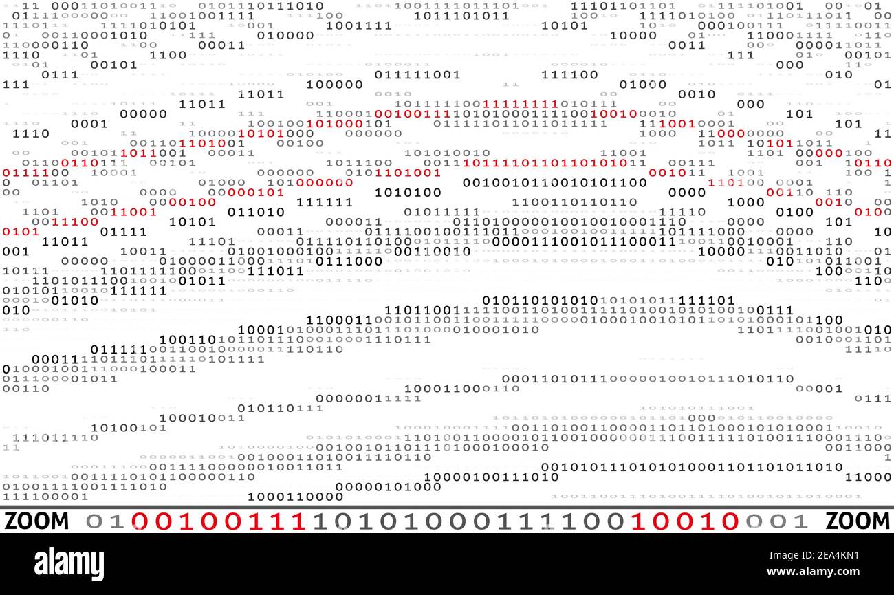Hintergrund mit Binärcode. Eine Textur aus schwarzen, grauen und roten Nullen und Einsen. Vektorgrafiken Stock Vektor