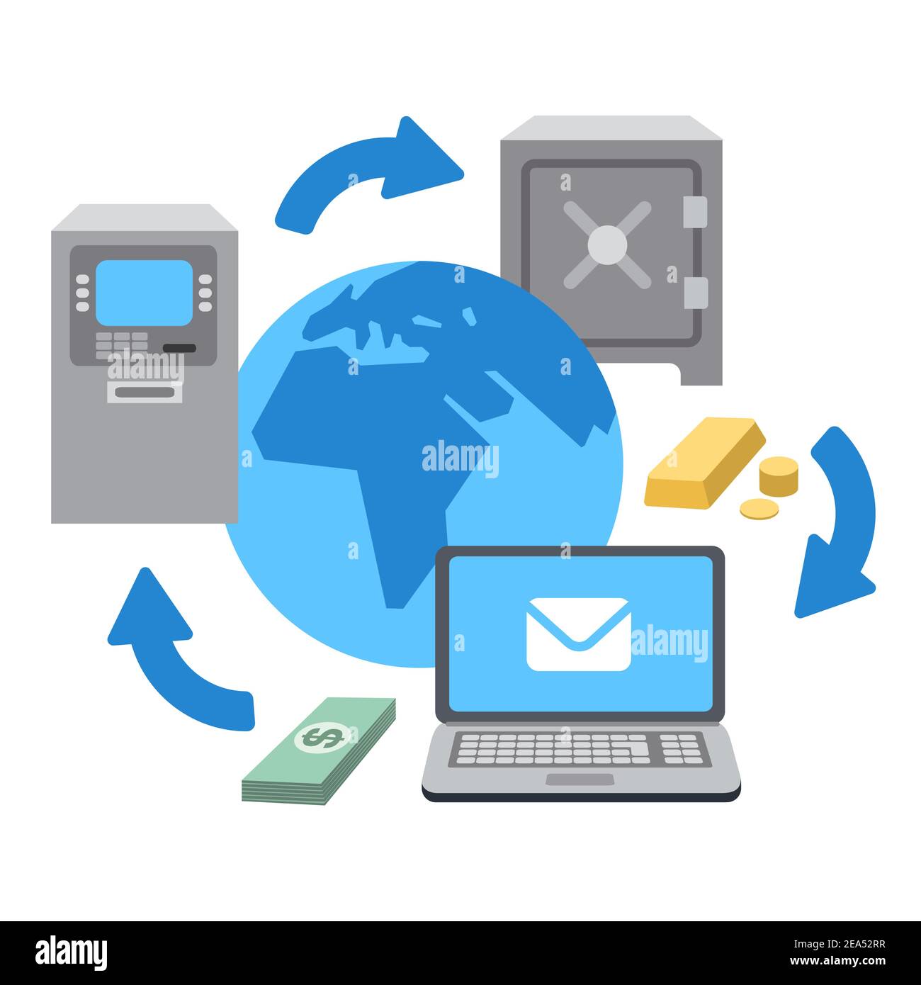 Konzeptdarstellung des Banking Online Payment, Wireless Money Transfer und E-Wallet Konzepts. Stock Vektor
