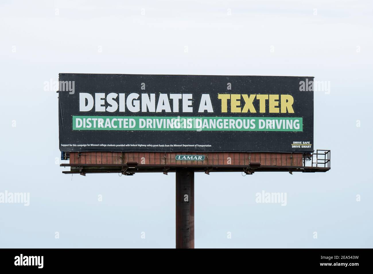St. Joseph, Missouri. Plakatwerbung gegen SMS und Autofahren. Stockfoto