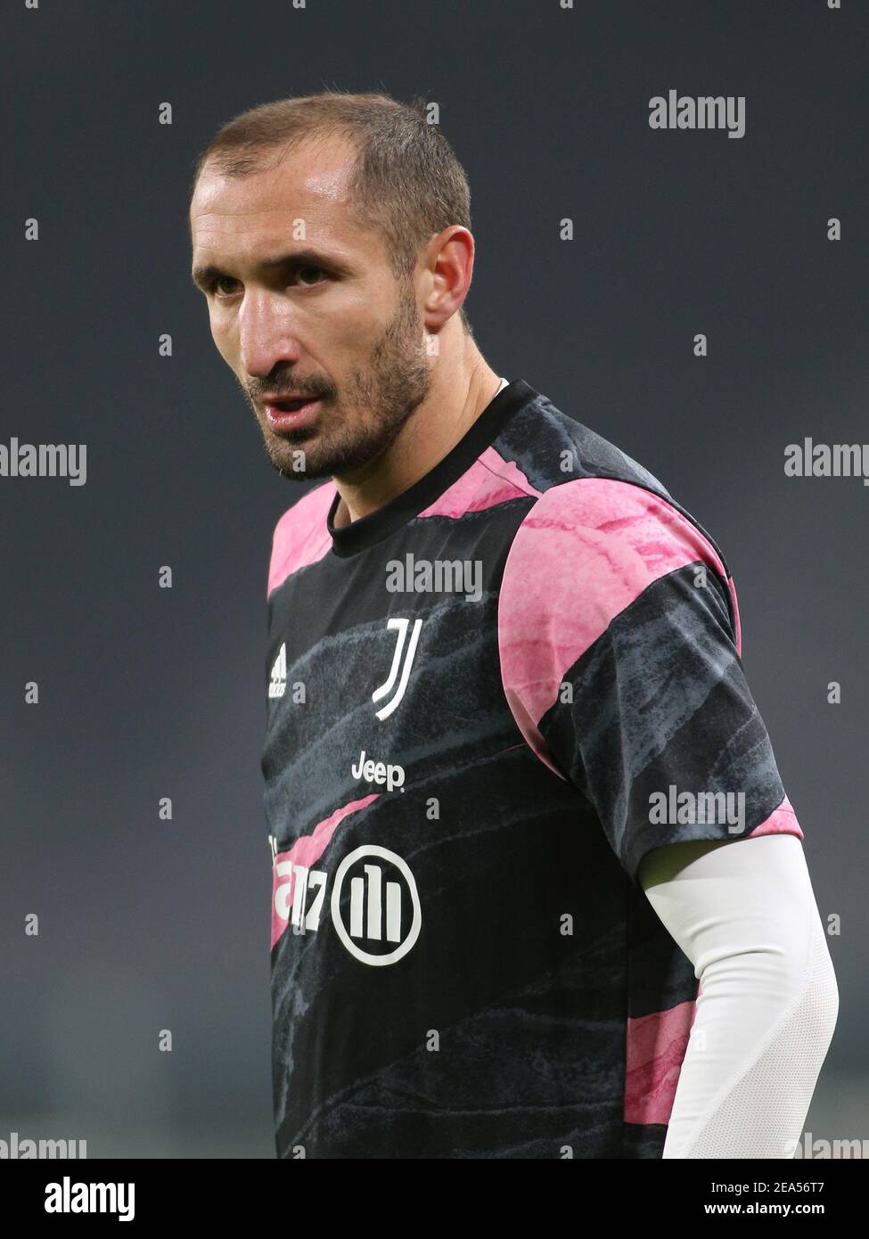 Turin, Italien. Februar 2021, 6th. Turin, Italien, Allianz Stadium, 06. Februar 2021, Giorgio Chiellini (Juventus FC) während des FC Juventus gegen AS Roma - Italienisches Fußballspiel Serie A Credit: Claudio Benedetto/LPS/ZUMA Wire/Alamy Live News Stockfoto