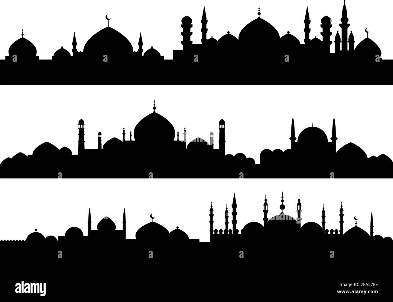 Muslimische Stadtlandschaften isoliert auf weißem Hintergrund für religiöse Gestaltung Stock Vektor