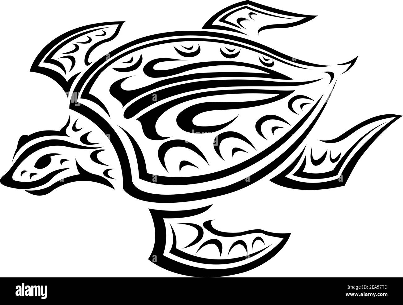 Unterwasserschildkröte im Tribal Stil für Tattoo oder Maskottchen Design Stock Vektor