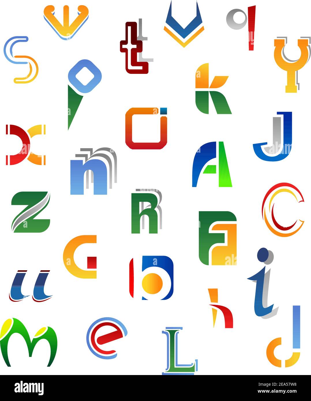 Satz voller Alphabetsymbole von A bis Z isoliert Auf weißem Hintergrund Stock Vektor