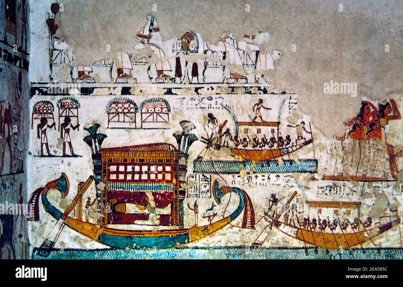 Luxor Egypt Valley of the Queens Kily Tomb Mural of Boote auf dem Nil Stockfoto