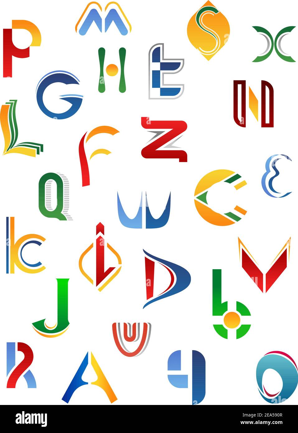 Buchstaben und Symbole auf weißem Hintergrund von A isoliert Bis Z Stock Vektor