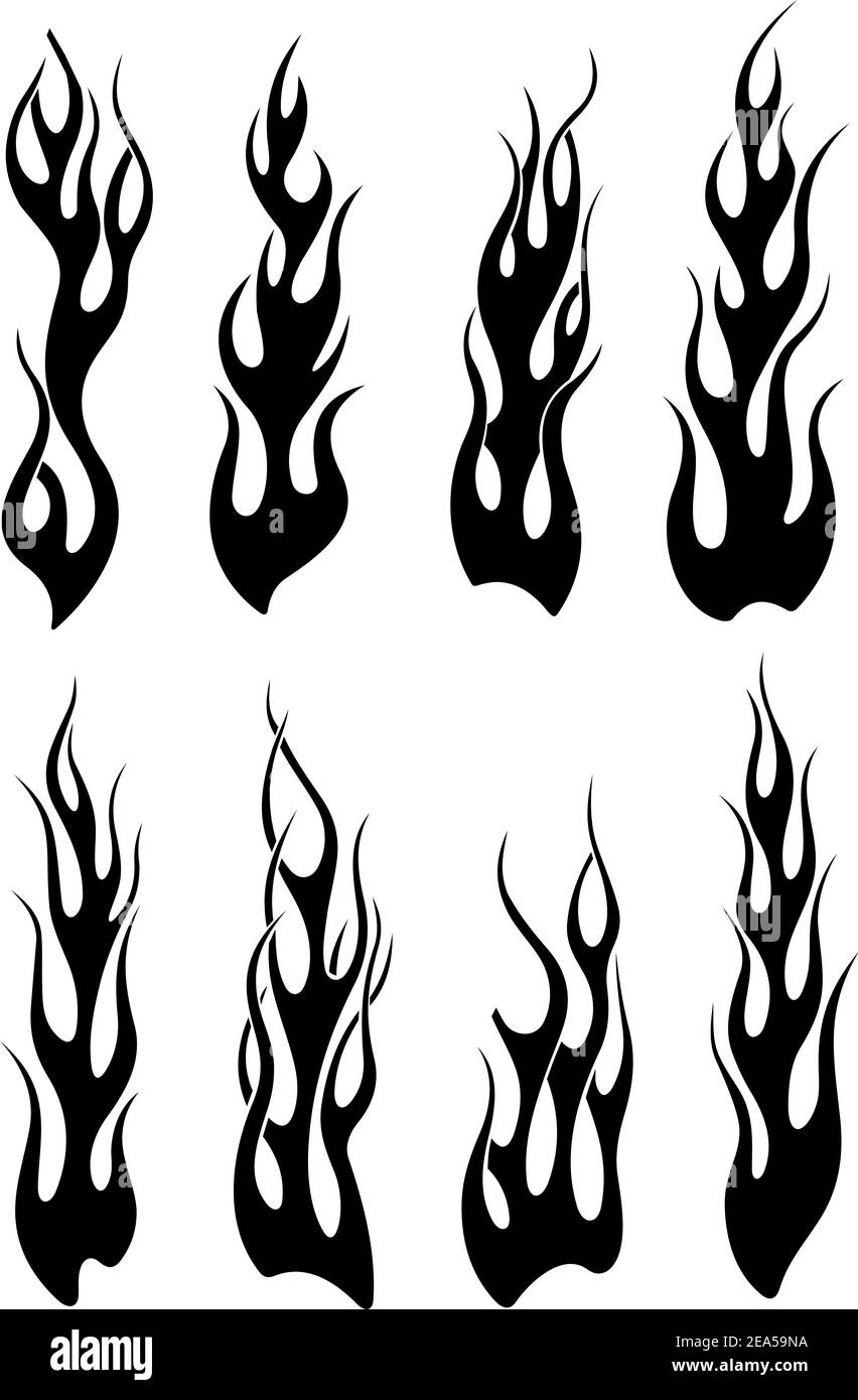 Set aus schwarzen Tribal Flammen für Tattoo oder ein anderes Design Stock Vektor