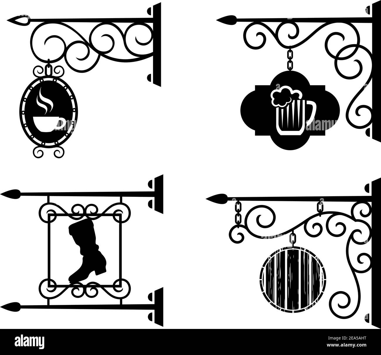 Werbeschilder von Bars, Pubs und Werkstätten Stock Vektor