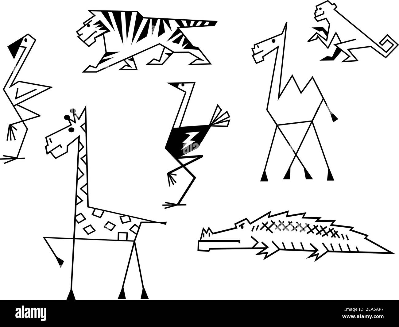 Afrikanische Savanne Tiere in Cartoon-Stil gesetzt Stock Vektor