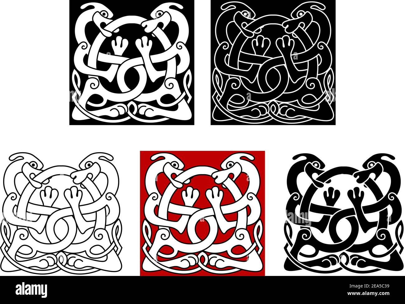 Hunde mit keltischen Ornamenten für mittelalterliches oder Tattoo Design Stock Vektor