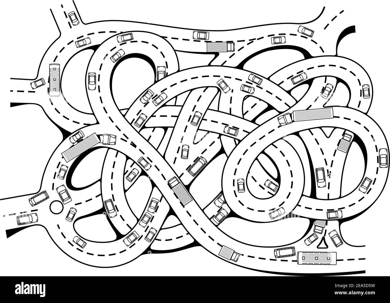 Autobahnkreuz mit Autos für Verkehr oder Transport Konzept Design Stock Vektor