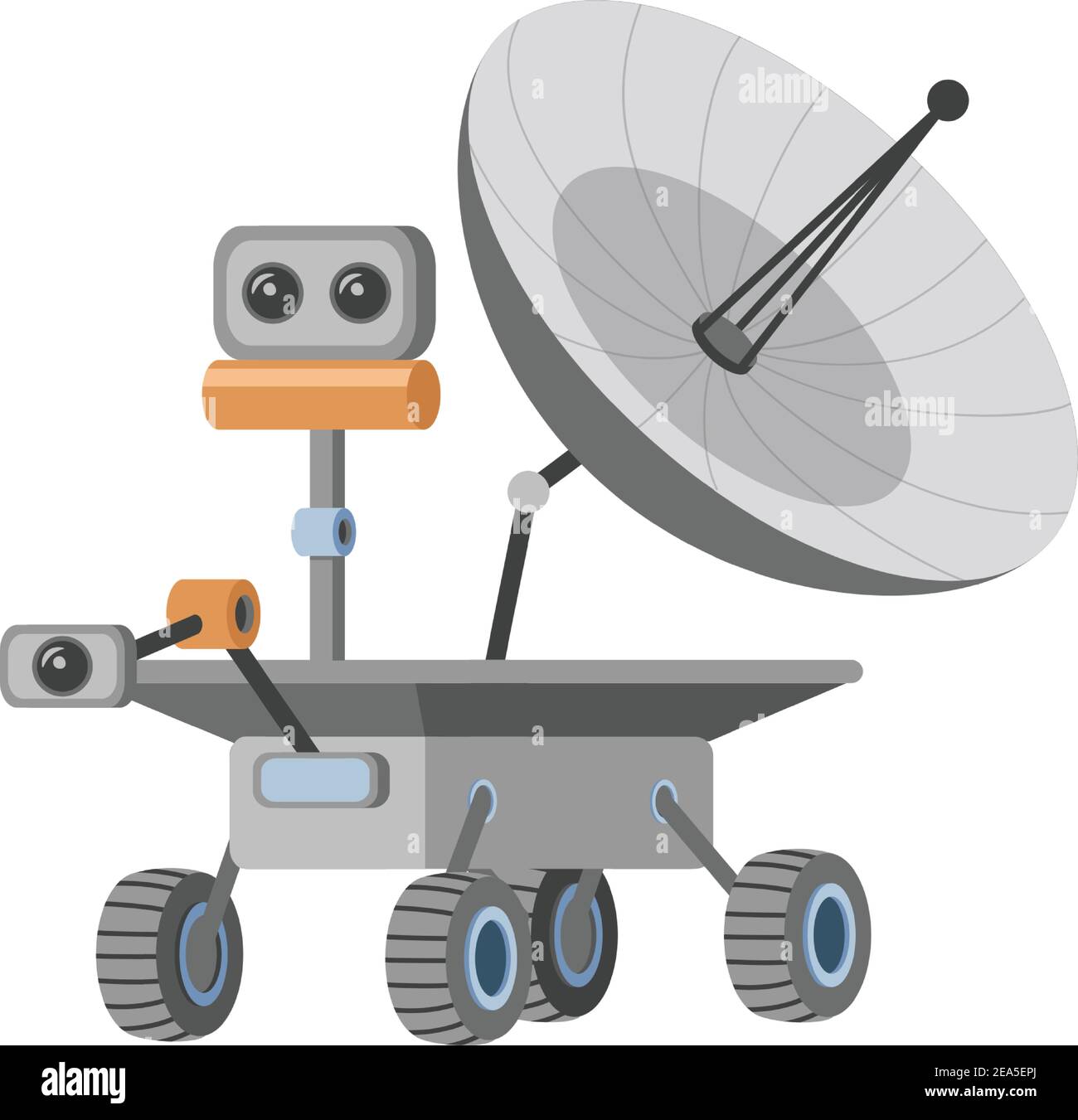 Mars-Rover mit Kameras und Antennenvektor flache Abbildung isoliert auf weißem Hintergrund. Weltraumforschung und Technologie, Roboter automatische Fahrzeug für Planeten Besiedlung. Stock Vektor