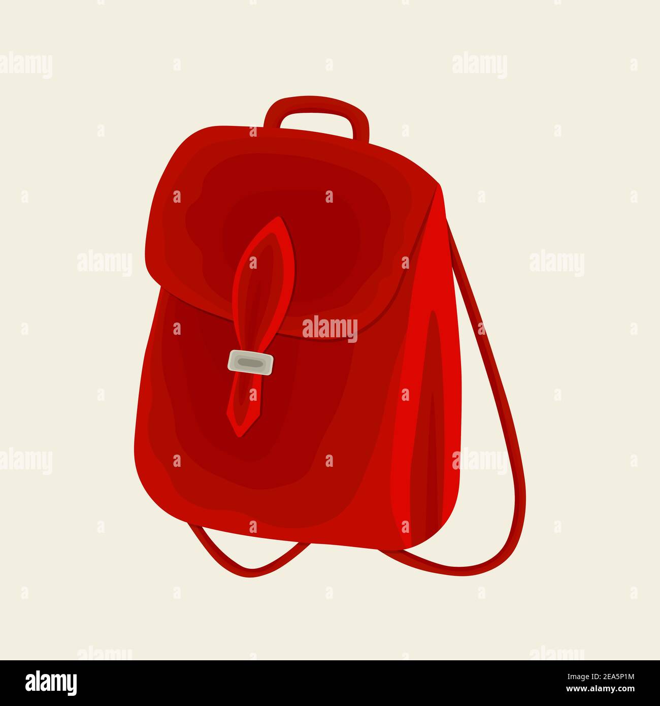 Rucksack im flachen Stil. Ledertasche in Rot. Flaches Design. Mode Accessoire für die Schule. Isoliertes Vektorsymbol. Jugend modernes Modell. Aktentasche in lässiger Form Stock Vektor