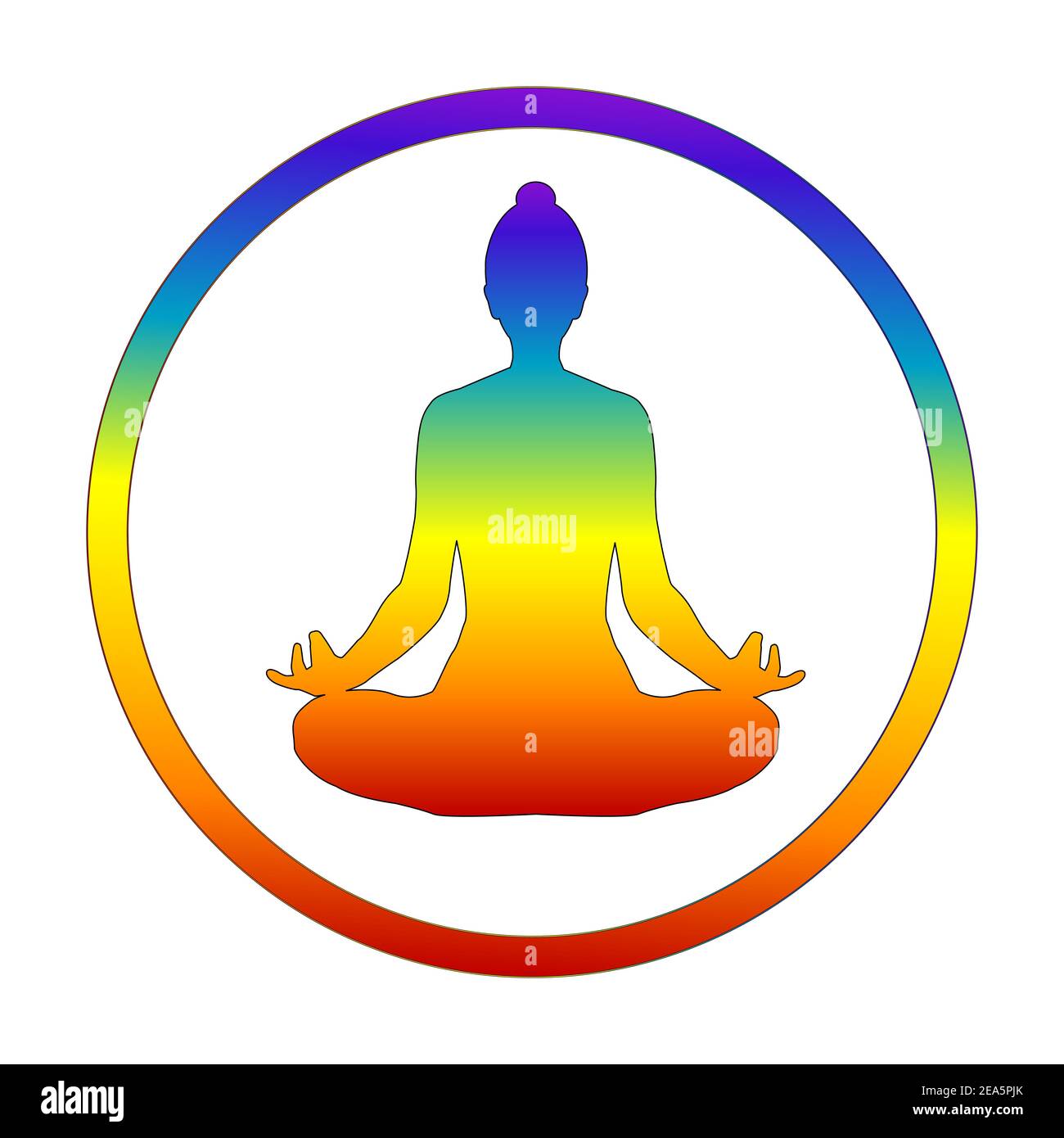 Silhouette von Yogi in Lotusposition in Chakra-Farben Stock Vektor