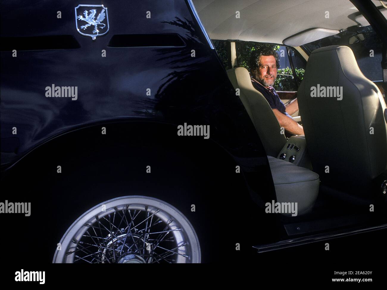 Piero Rivolta CEO von ISO Autoveicoli. Im Jahr 1987 sitzen in eine Iso Rivolta GT Stockfoto