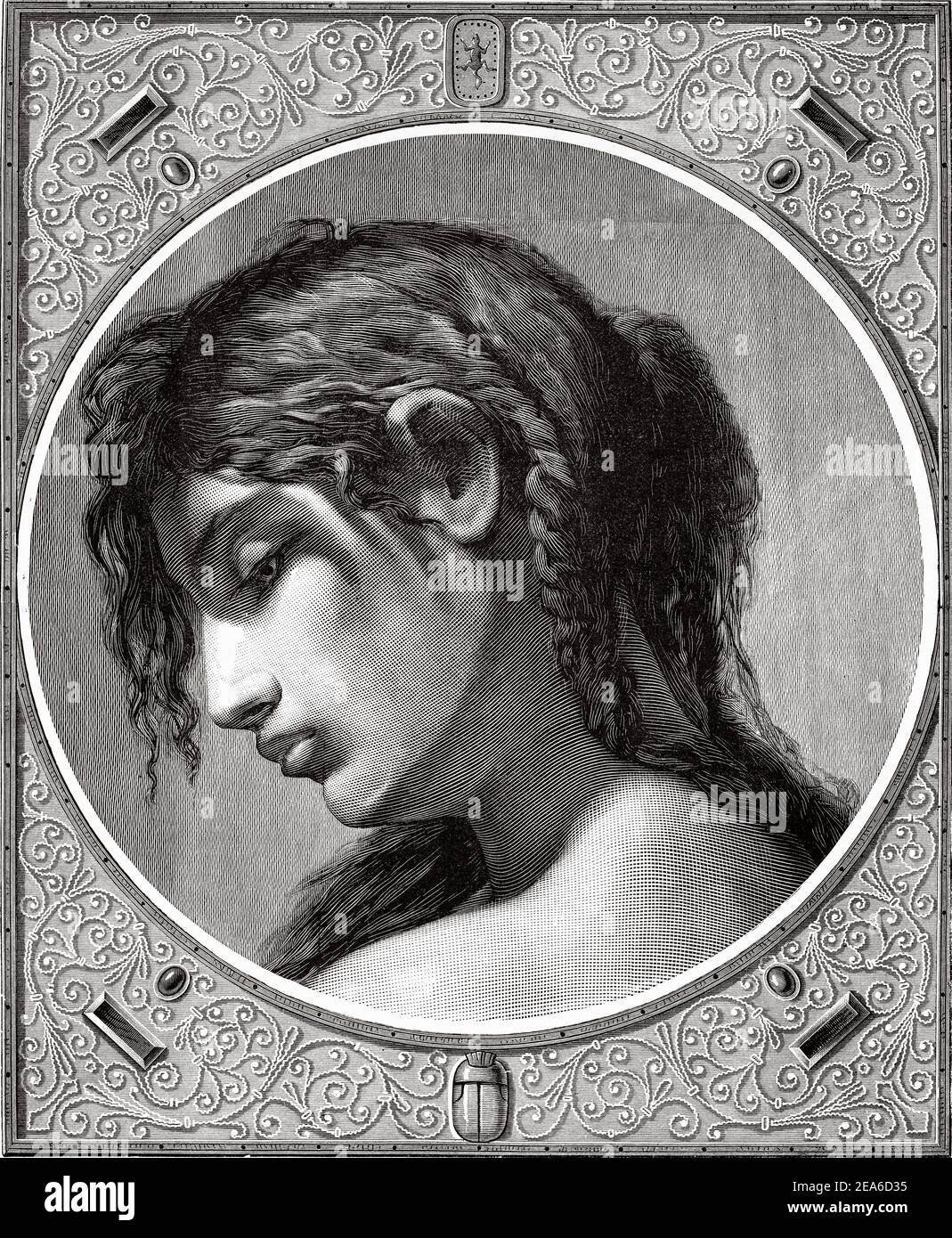 Alte neunzehnten Jahrhundert Illustration. Porträt einer jungen koptischen Frau. Alte Ägypten Geschichte. Alte 19th Jahrhundert gravierte Illustration von El Mundo Ilustrado 1879 Stockfoto