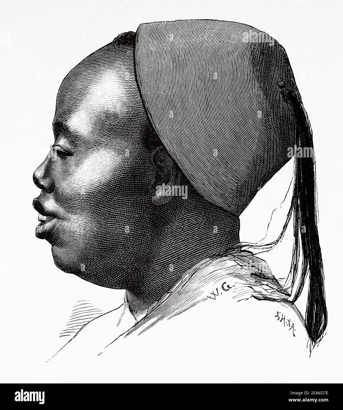 Porträt eines jungen männlichen Eunuchen des Osmanischen Reiches. Alte 19th Jahrhundert gravierte Illustration von El Mundo Ilustrado 1879 Stockfoto