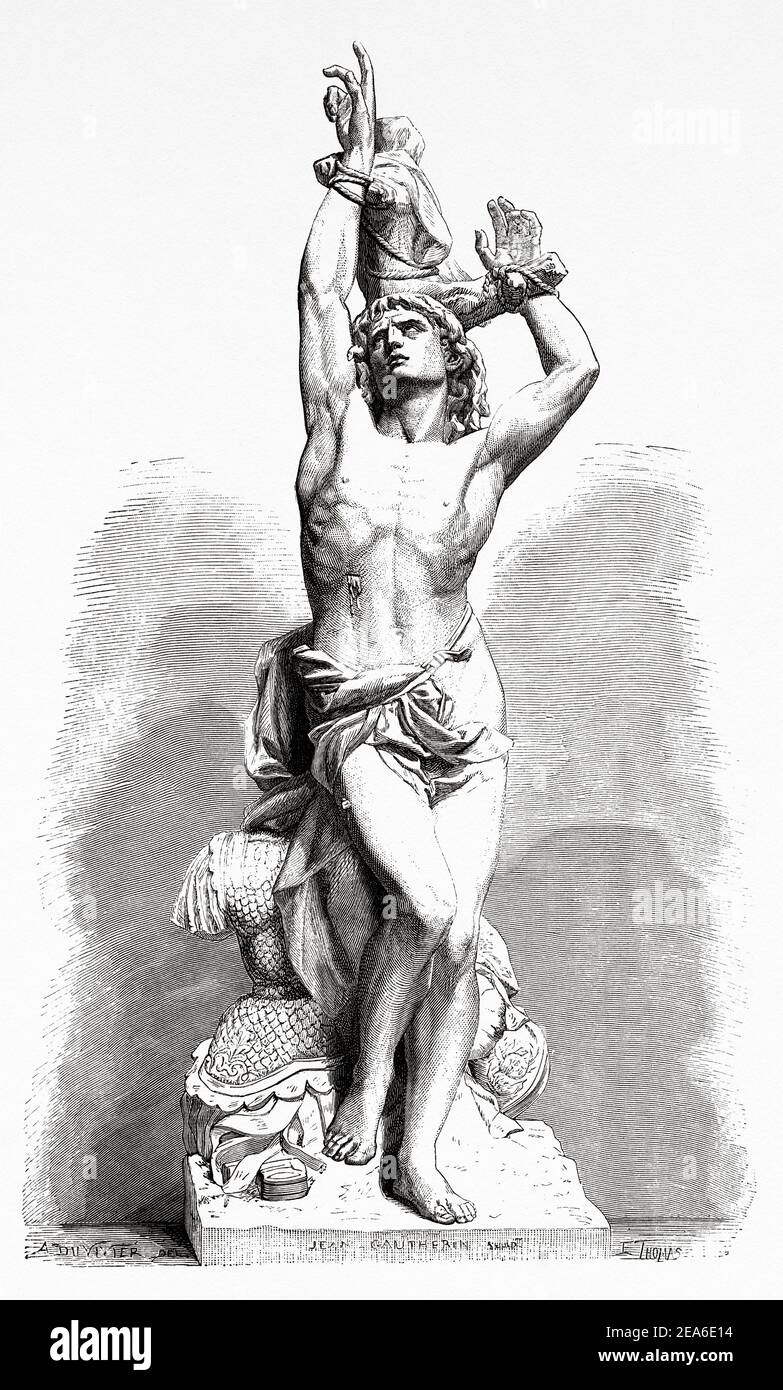 Saint Sebastien, Zeichnung von der Skulptur von Jean Gautherin (1840-1890) war ein französischer Bildhauer besonders bekannt für seine Marmor-und Bronzestatuen im Auftrag der Stadt Paris. Frankreich, Europa. Alte 19th Jahrhundert gravierte Illustration von El Mundo Ilustrado 1879 Stockfoto