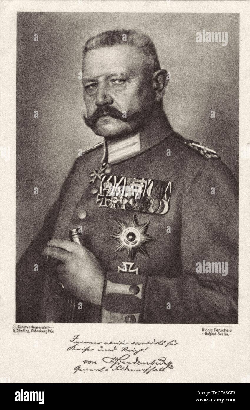 Paul von Hindenburg (* um das Jahr von 1848) war ein deutscher General und Staatsmann, der im ersten Weltkrieg das Kaiserliche Bundesheer befehligte und später Präsident wurde Stockfoto