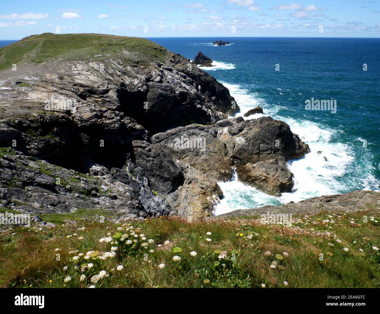 Dinas Head und Stinking Cove, Trevose Head, Padstow, Cornwall. Stockfoto