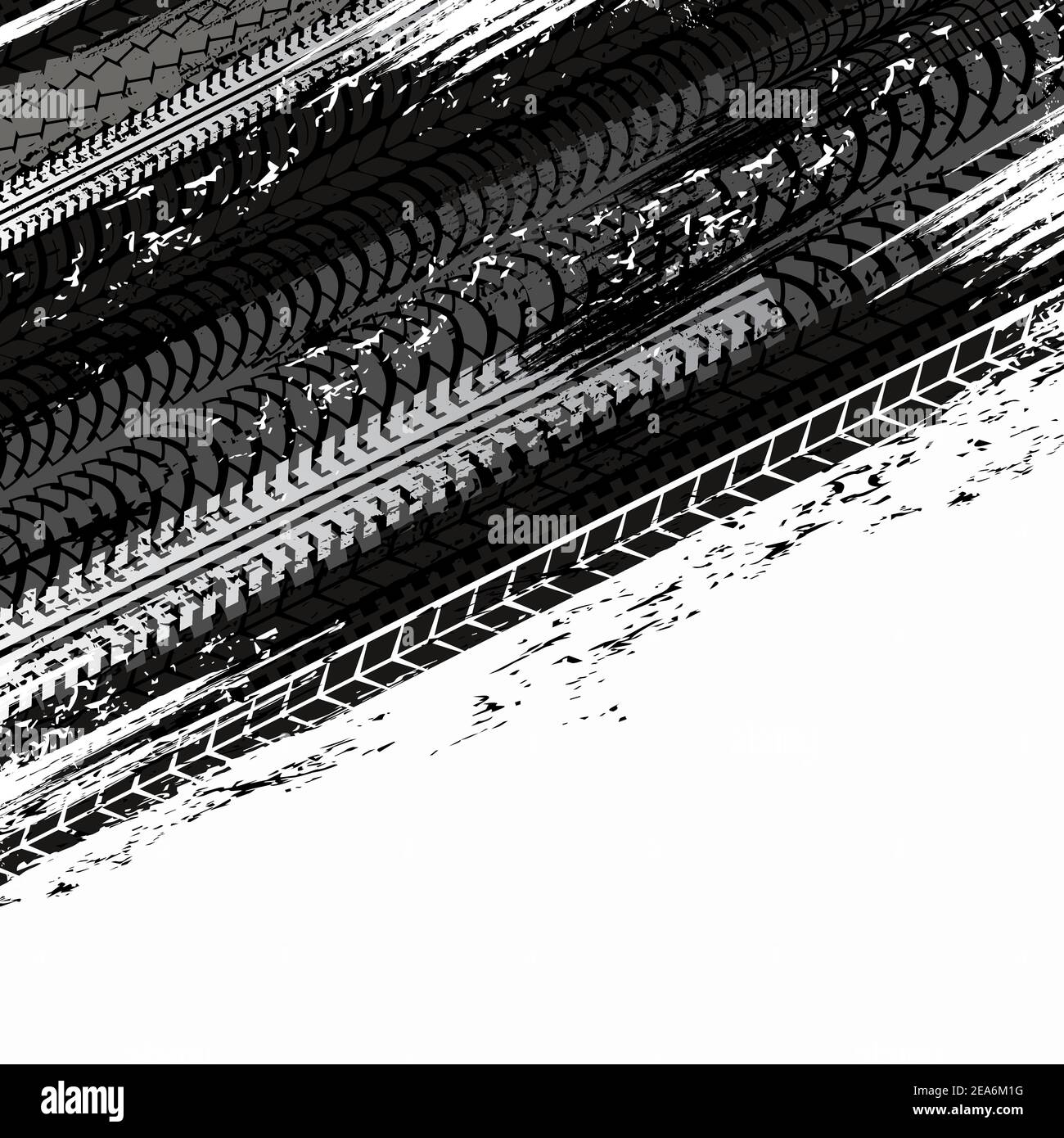 Motorsport und Offroad-Rennen Grunge Hintergrund mit Autoreifen Spuren. Fahrzeugschutz grungy Markierungen, Motorrad-Rad verschmutzte Trittflächen und LKW-Trails. A Stock Vektor