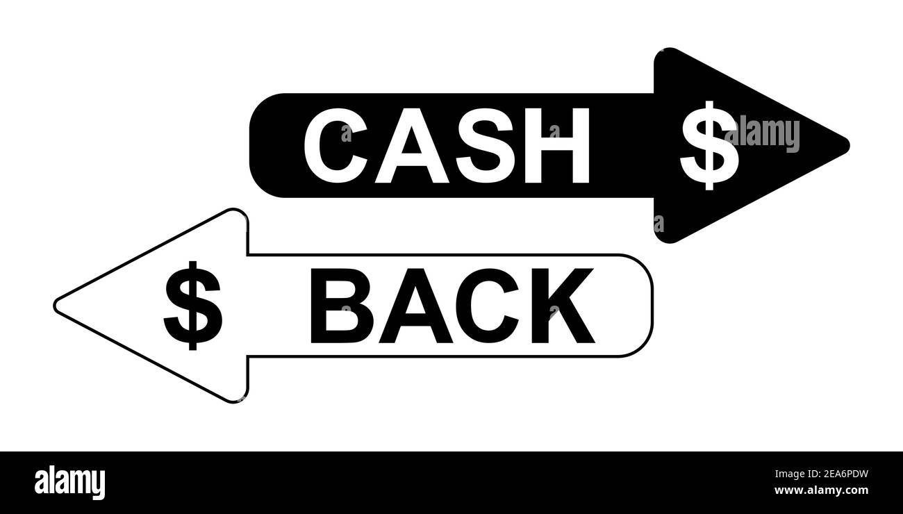 Schwarze und weiße Pfeile Cashback Symbol, einfache Prüfung für ausländische Finanzanlagen Cashback flache Vektor-Symbol-Design Stock Vektor