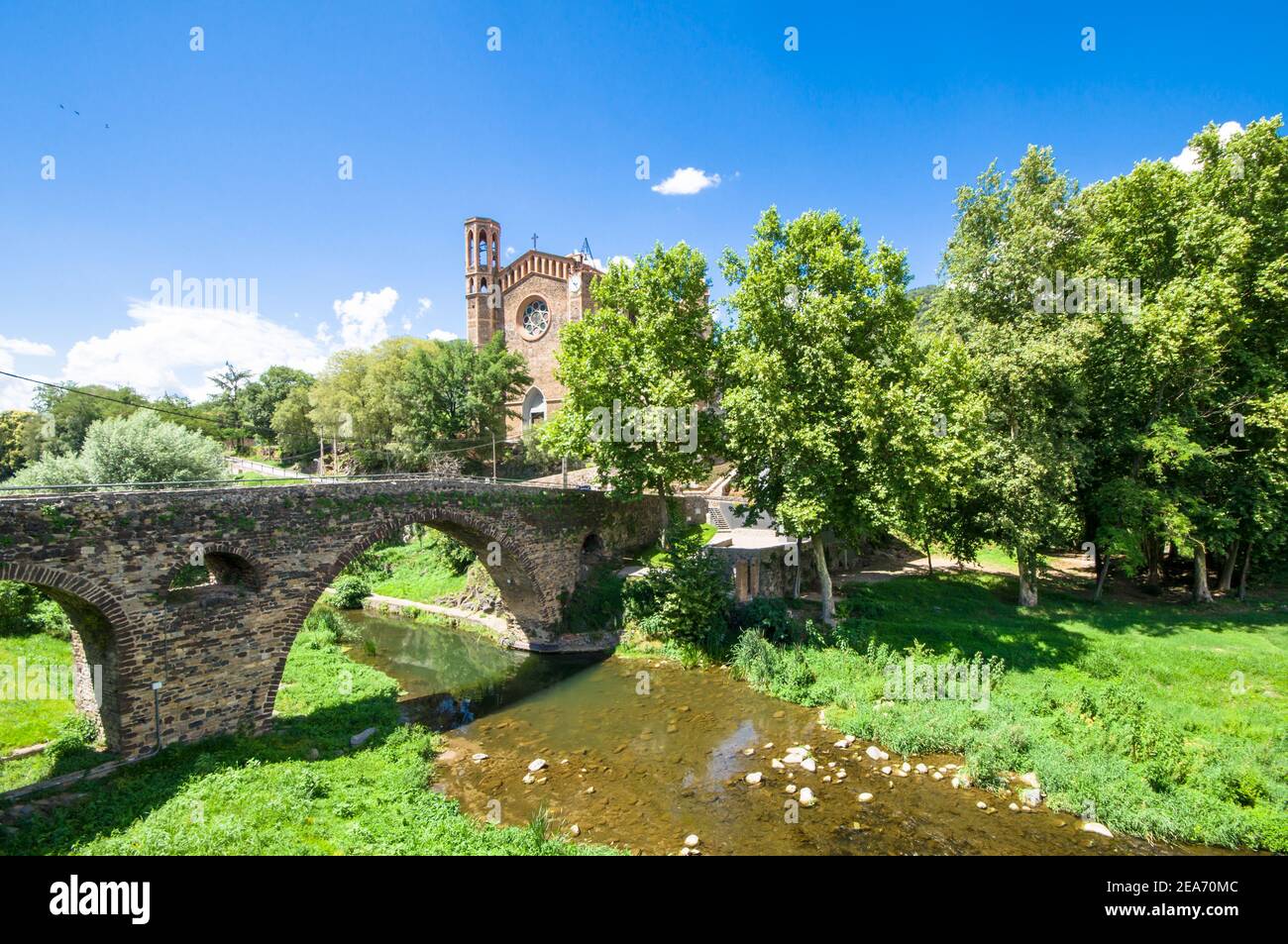 Brücke in Sant Joan les Fonts in Girona, Katalonien, Spanien Stockfoto