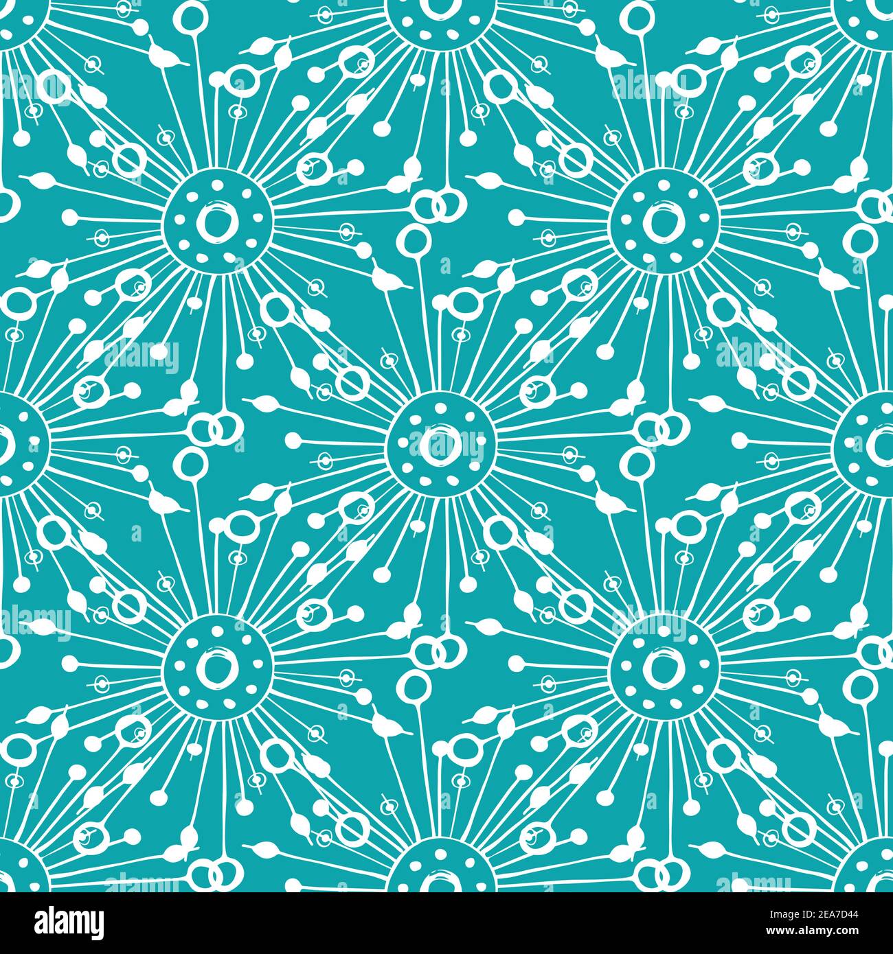 Löwenzahn Samen nahtlose Vektor Muster Hintergrund. Abstrakt Folk Art Stil herbacious Garten oder Feld Blumen blau weißen Hintergrund. Wunderschön Stock Vektor