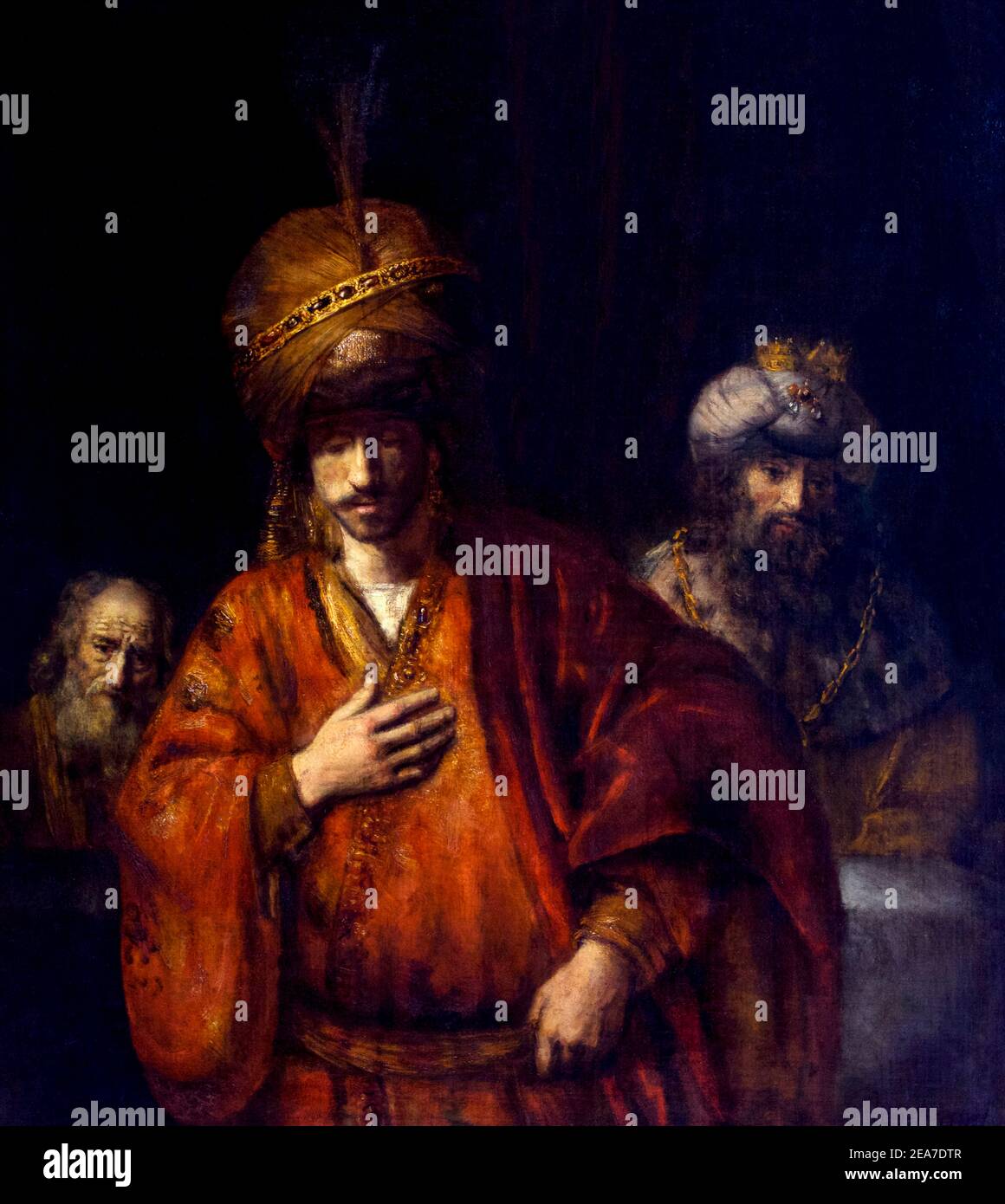 Haman erkennt sein Schicksal, Rembrandt, 1663, State Hermitage Museum, Sankt Petersburg, Russland Stockfoto