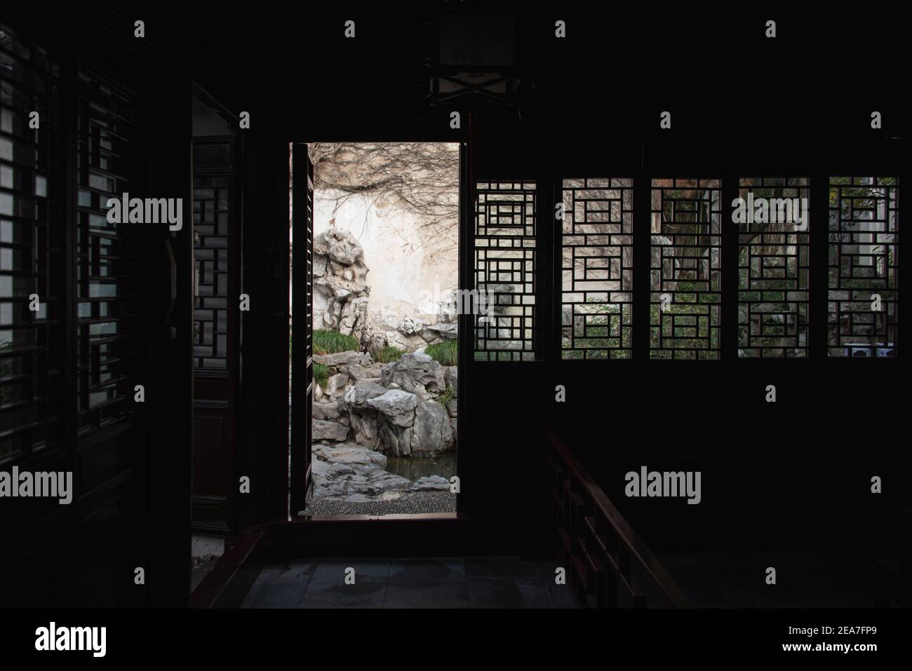 Klassischer Garten des Bildes in Suzhou, Jiangsu, China.IT ist sinnvoll oder emotional durch die entworfene Architektur. Stockfoto