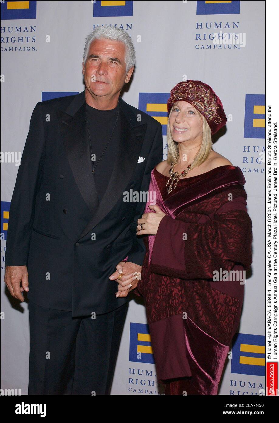 © Lionel Hahn/ABACA. 56848-1. Los Angeles-CA-USA, März 6 2004. James Brolin und Barbra Streisand nehmen an der jährlichen Gala der Menschenrechtskampagne im Century Plaza Hotel Teil. Im Bild: James Brolin, Barbra Streisand. Stockfoto