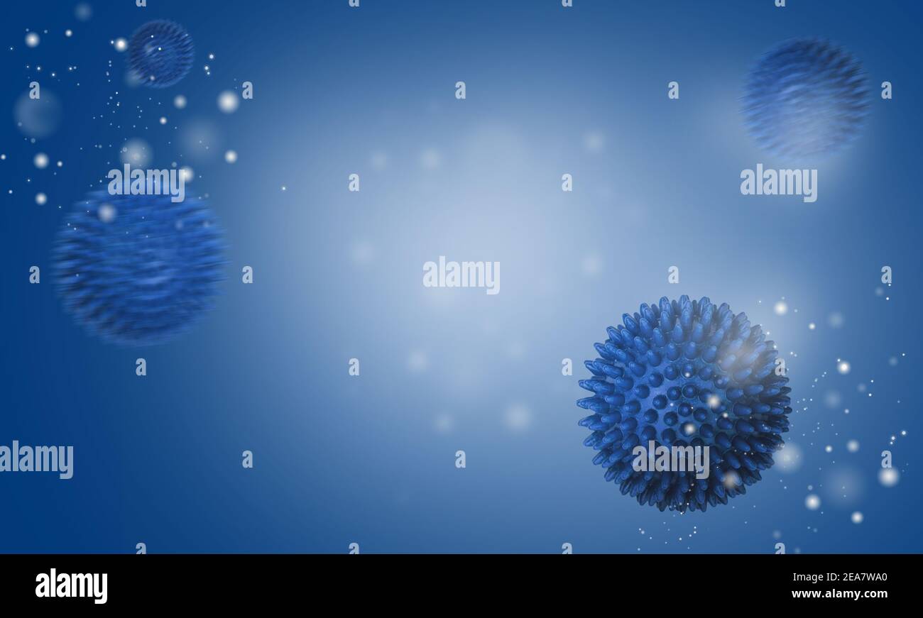 Virusinfektion Viruszellmodell. Mikrobiologie Virologie Gesundheitswesen Banner Hintergrund Stockfoto