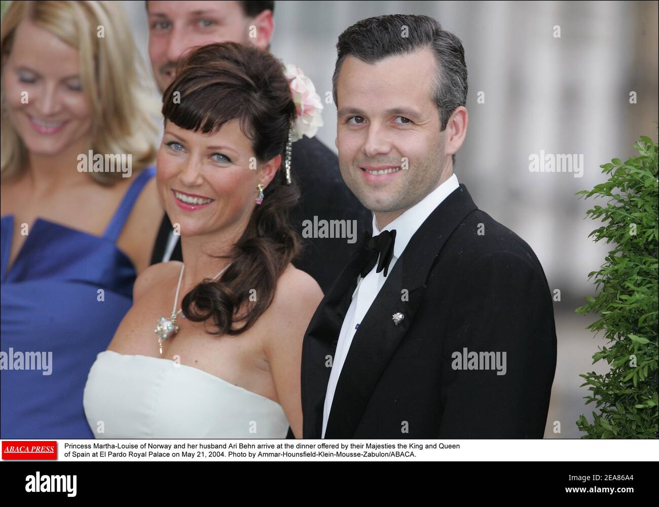 Prinzessin Martha-Louise von Norwegen und ihr Ehemann Ari Behn kommen am 21. Mai 2004 zum Abendessen ihrer Majestäten, dem König und der Königin von Spanien, im Königspalast El Pardo an. Foto von Ammar-Hounsfield-Klein-Mousse-Zabulon/ABACA. Stockfoto