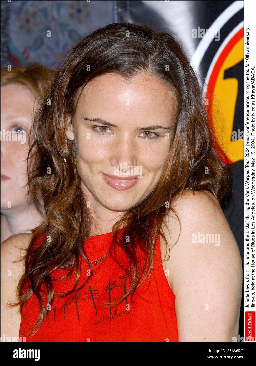 Juliette Lewis von Juliette and the Licks während der Pressekonferenz der Vans Warped Tour 2004 zur Bekanntgabe des 10th-jährigen Jubiläums der Tour, das am Mittwoch, den 19. Mai 2004 im House of Blues in Los Angeles stattfand. Foto von Nicolas Khayat/ABACA. Stockfoto