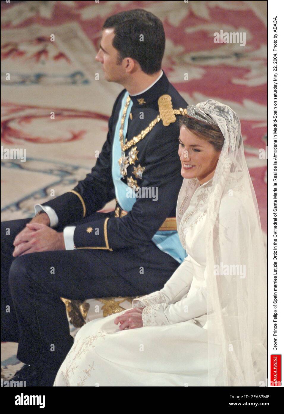Kronprinz Felipe von Spanien heiratet Letizia Ortiz in der Kathedrale Santa Maria la Real de la Almudena in Madrid-Spanien am samstag, 22. Mai 2004. Foto von ABACA. Stockfoto