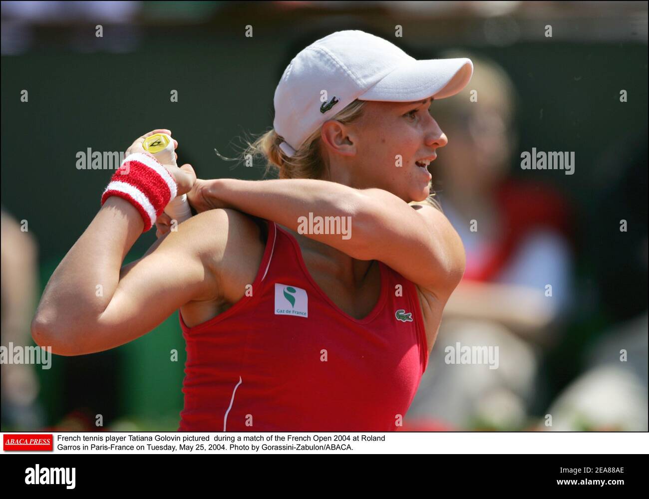 Die französische Tennisspielerin Tatiana Golovin im Bild während eines Spiels der French Open 2004 bei Roland Garros in Paris-Frankreich am Dienstag, den 25. Mai 2004. Foto von Gorassini-Zabulon/ABACA. Stockfoto