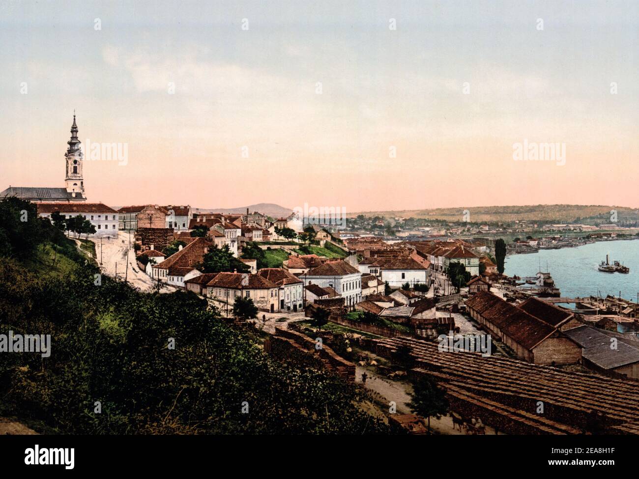 Landungsort und Kathedrale, Belgrad, Serbien, um 1900 Stockfoto